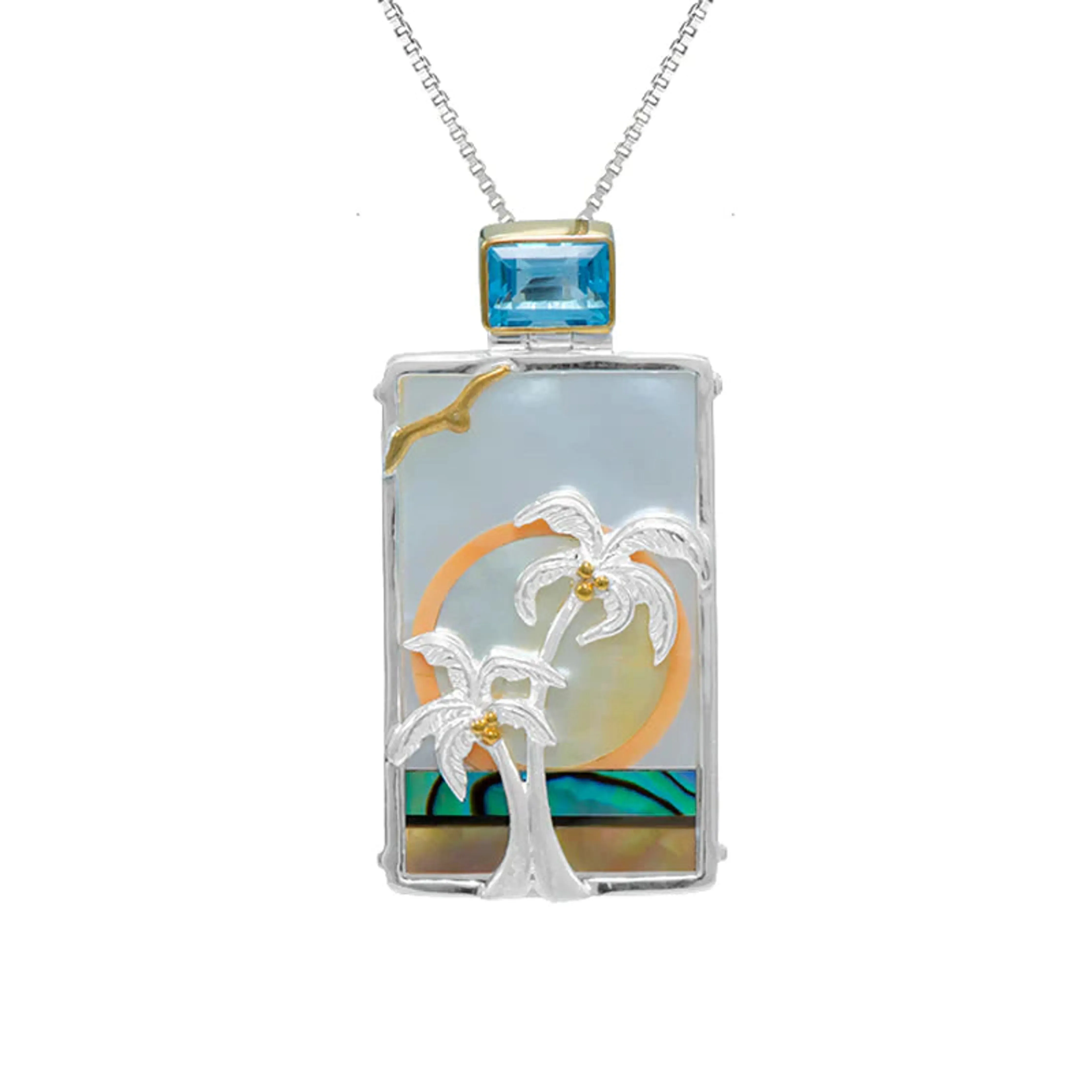 Michou Blue Topaz Palm Tree Sterling Silver Pendant