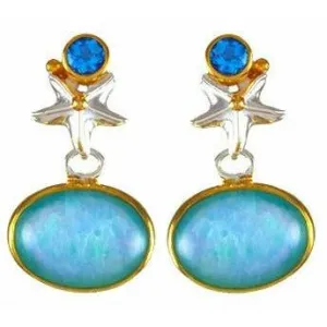 Michou Oval Larimar Drop Earrings Silver Silver and Gold Vermeil -Poseiden's Treasure