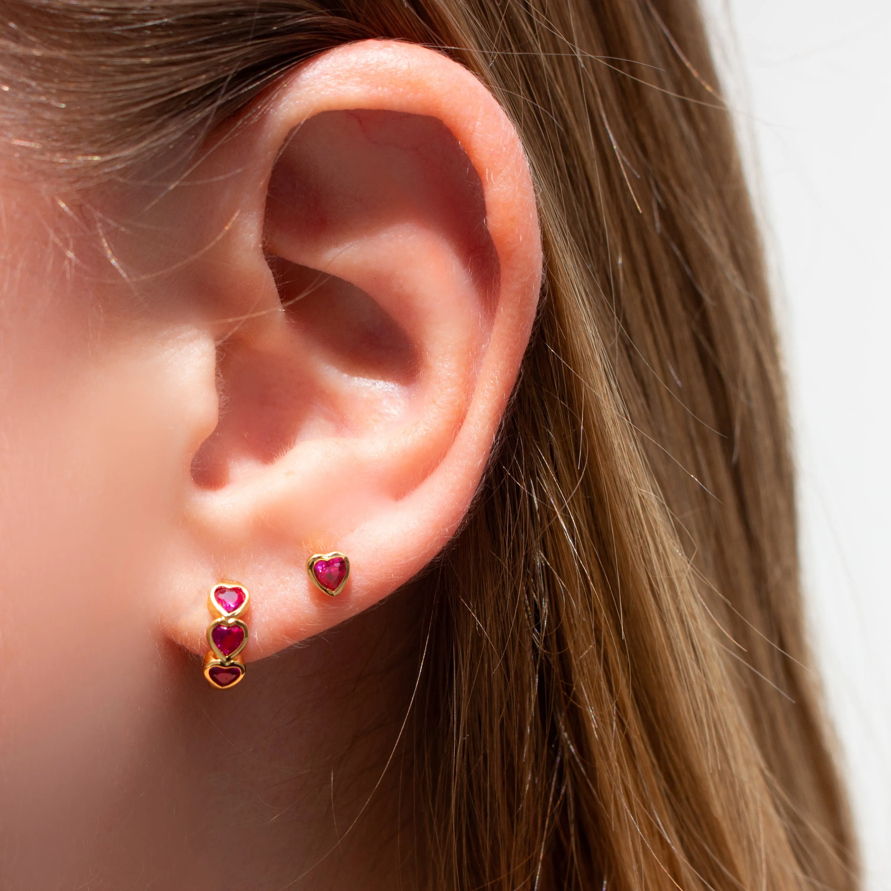 Mini Ruby Heart Stud Earrings