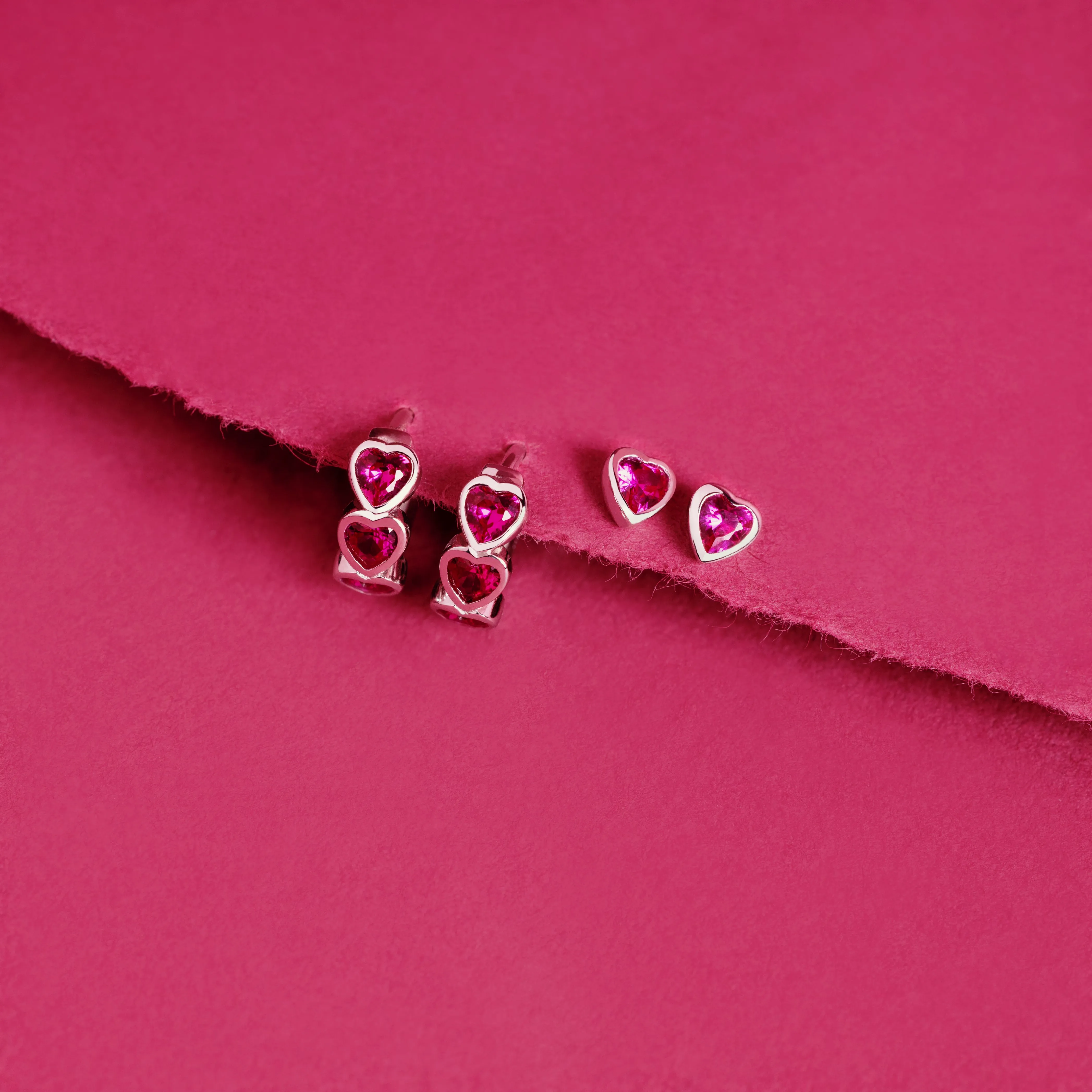 Mini Ruby Heart Stud Earrings