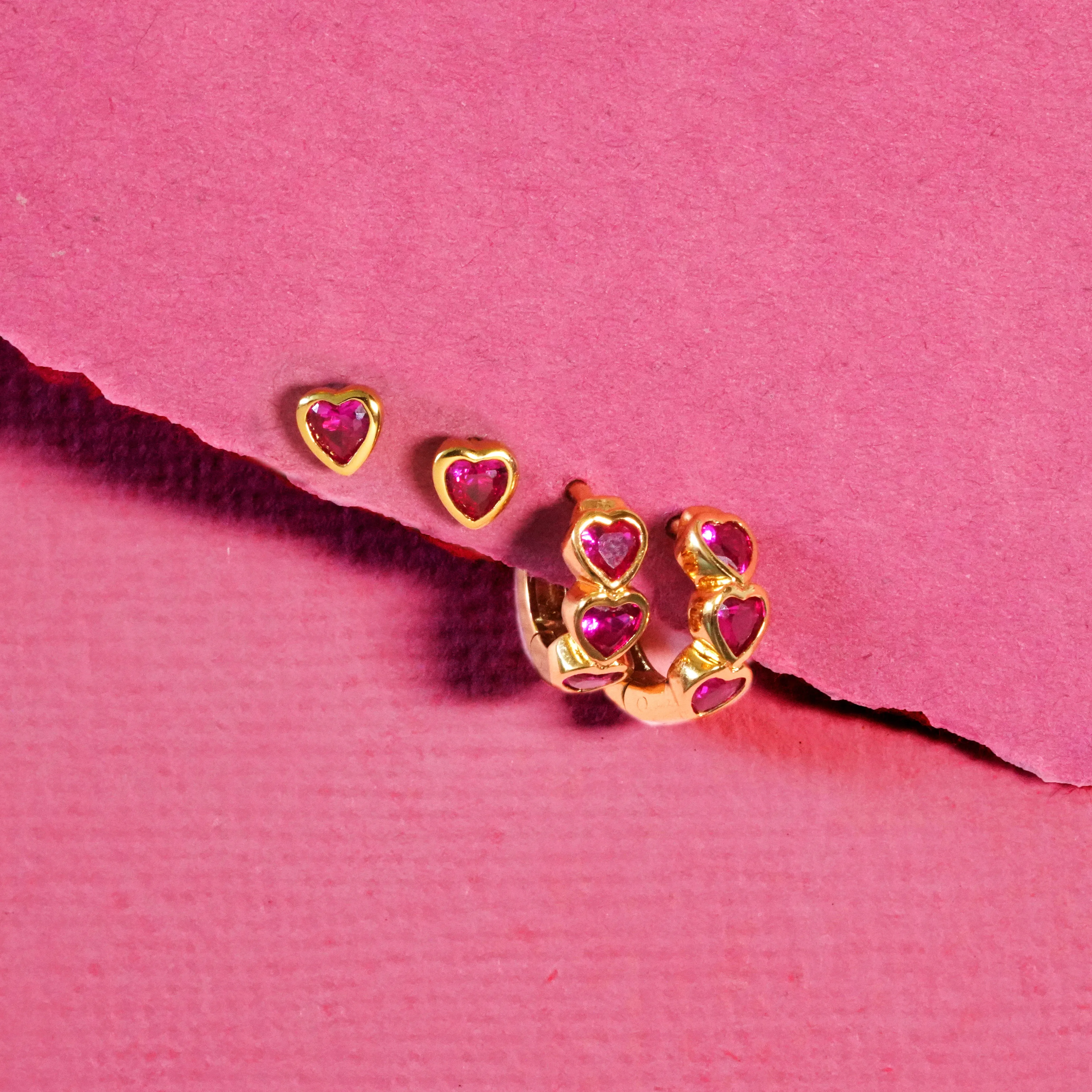 Mini Ruby Heart Stud Earrings