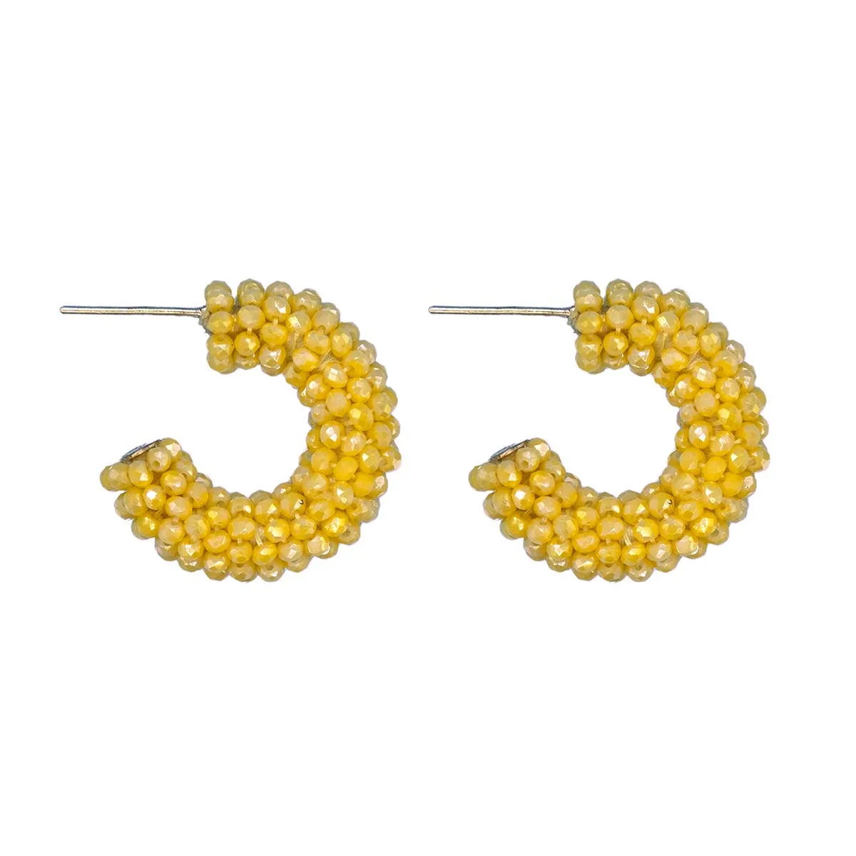 Narratives The Line: Dandelion Yellow Mini Crystal Cluster Hoop Earrings