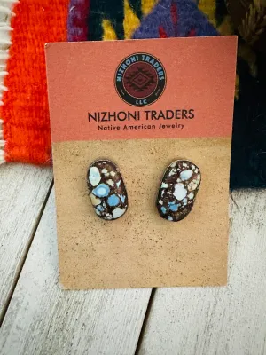 Navajo Golden Hills Turquoise & Sterling Silver Post Earrings