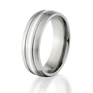 New Comfort Fit, 7mm Titanium Ring, Sterling Silver Inlay