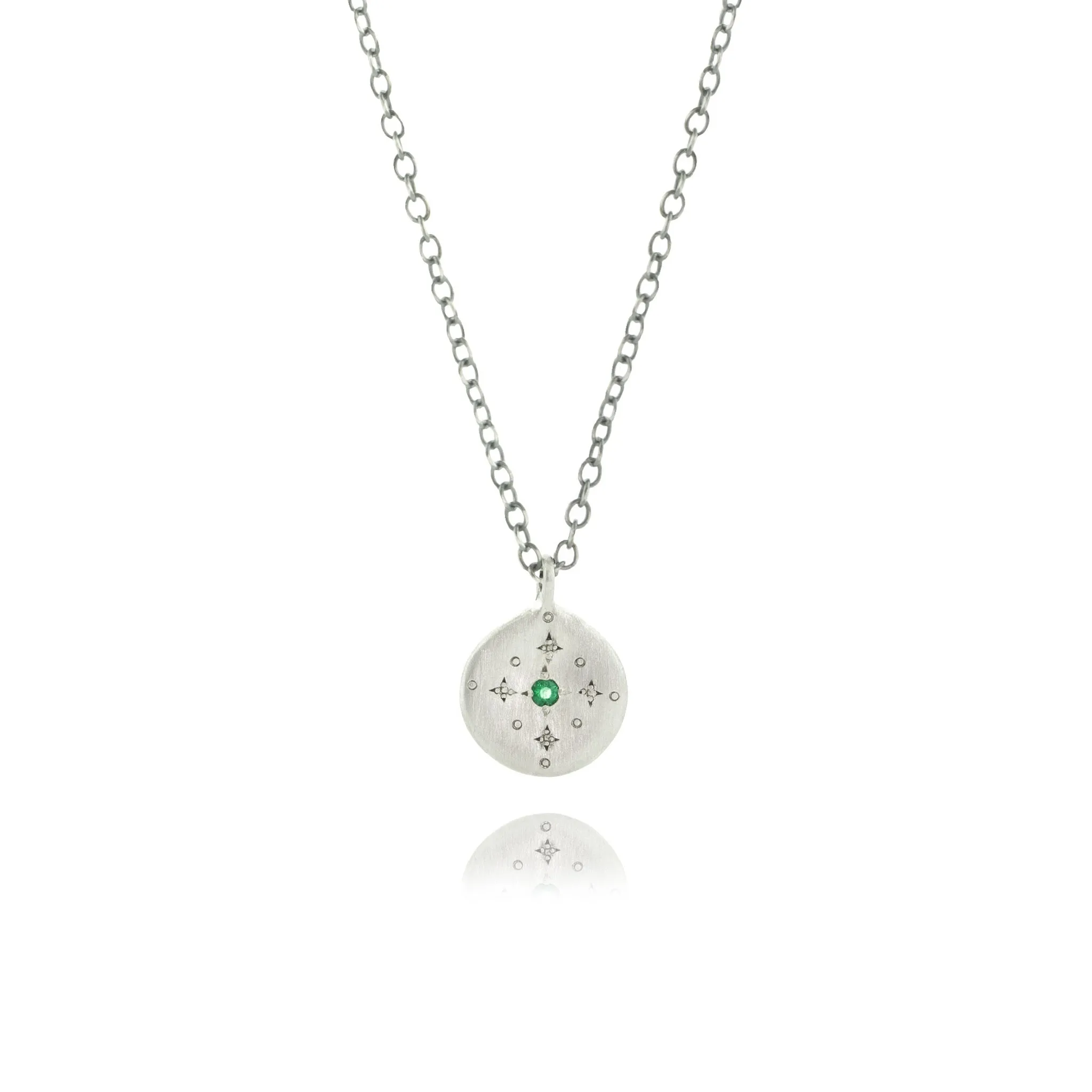 New Moon Charm Pendant Necklace with Emerald