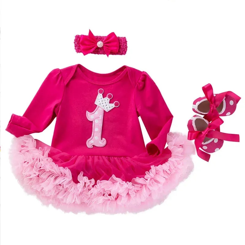 Newborn Infant Outfits Long Sleeve Baby Girl 1st Birthday Party Dress Tutus Newborn Clothes