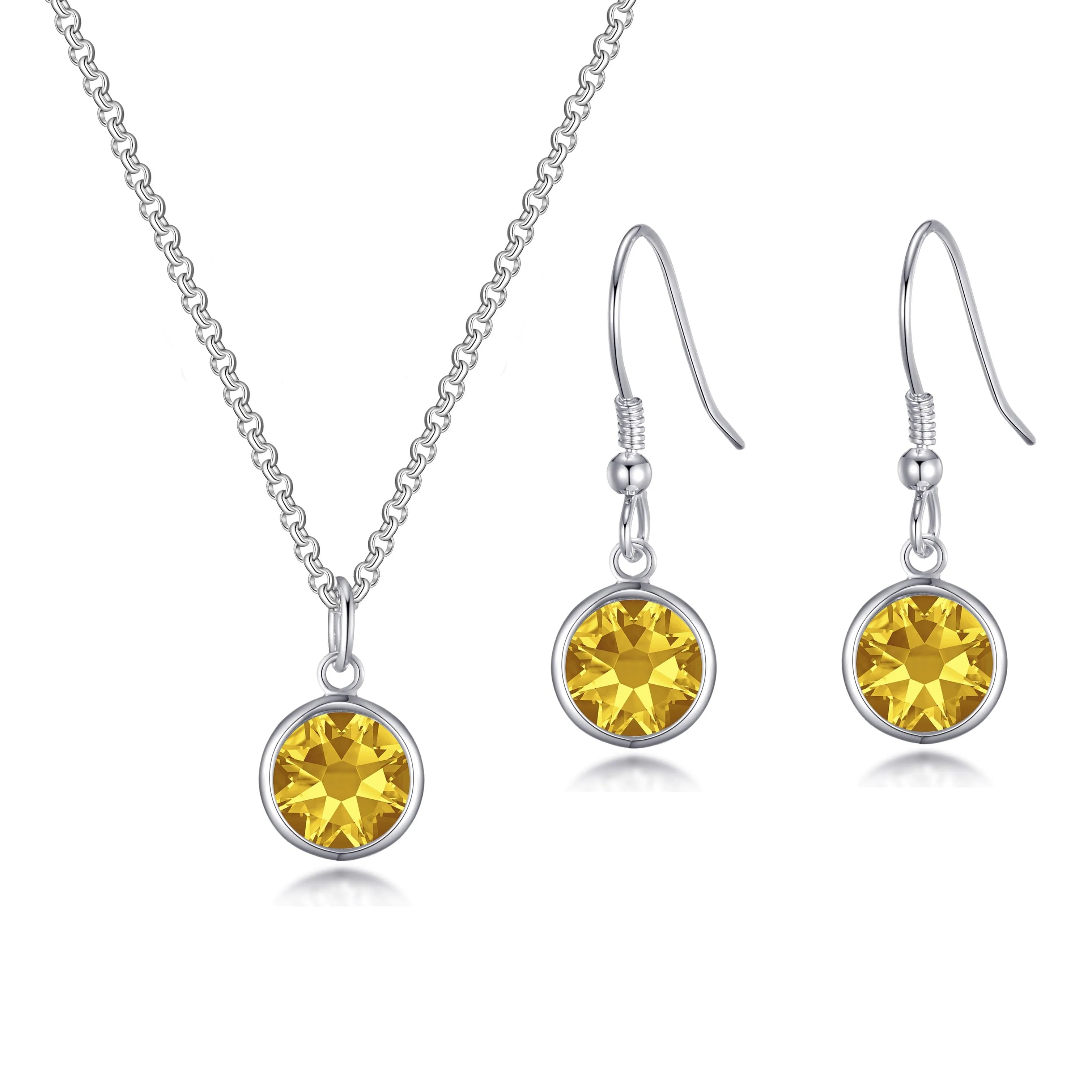 November (Topaz) Birthstone Necklace & Drop Earrings Set Created with Zircondia® Crystals