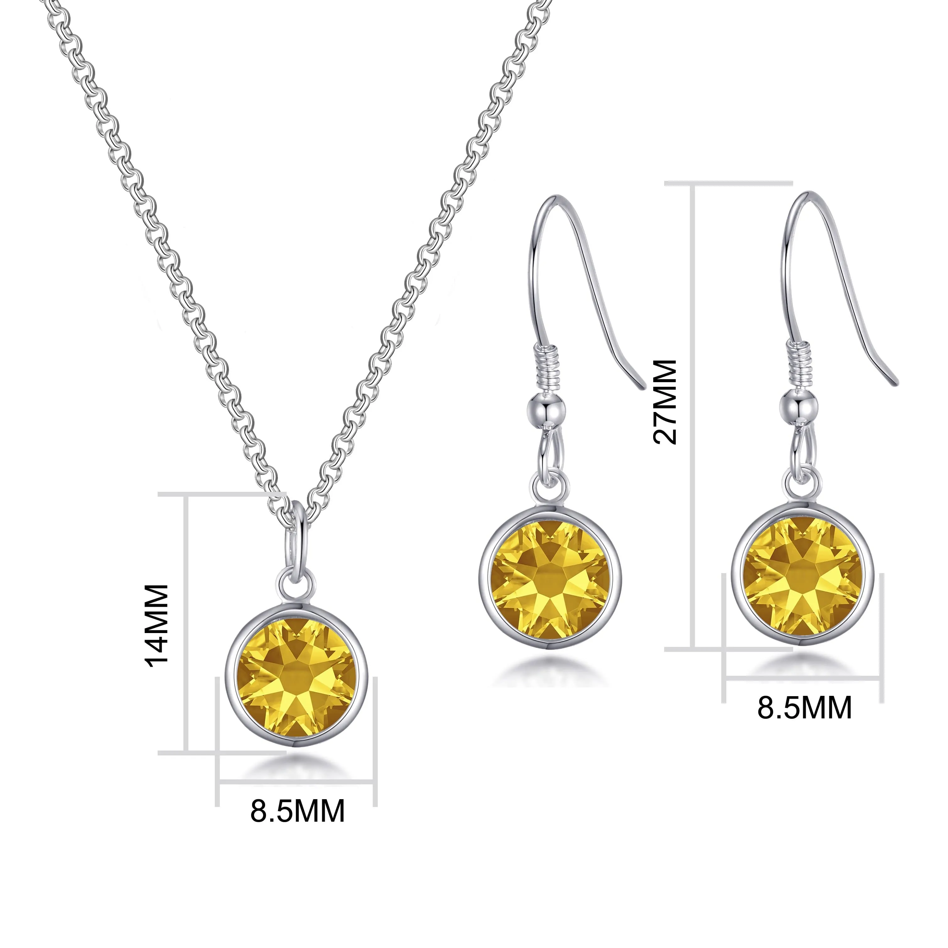 November (Topaz) Birthstone Necklace & Drop Earrings Set Created with Zircondia® Crystals