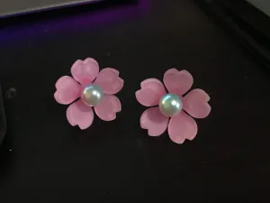 On Sale! Magik "Sakura Cherry Blossom" 3D Shrinky Dinks with Mermaid Bead Stud Earring