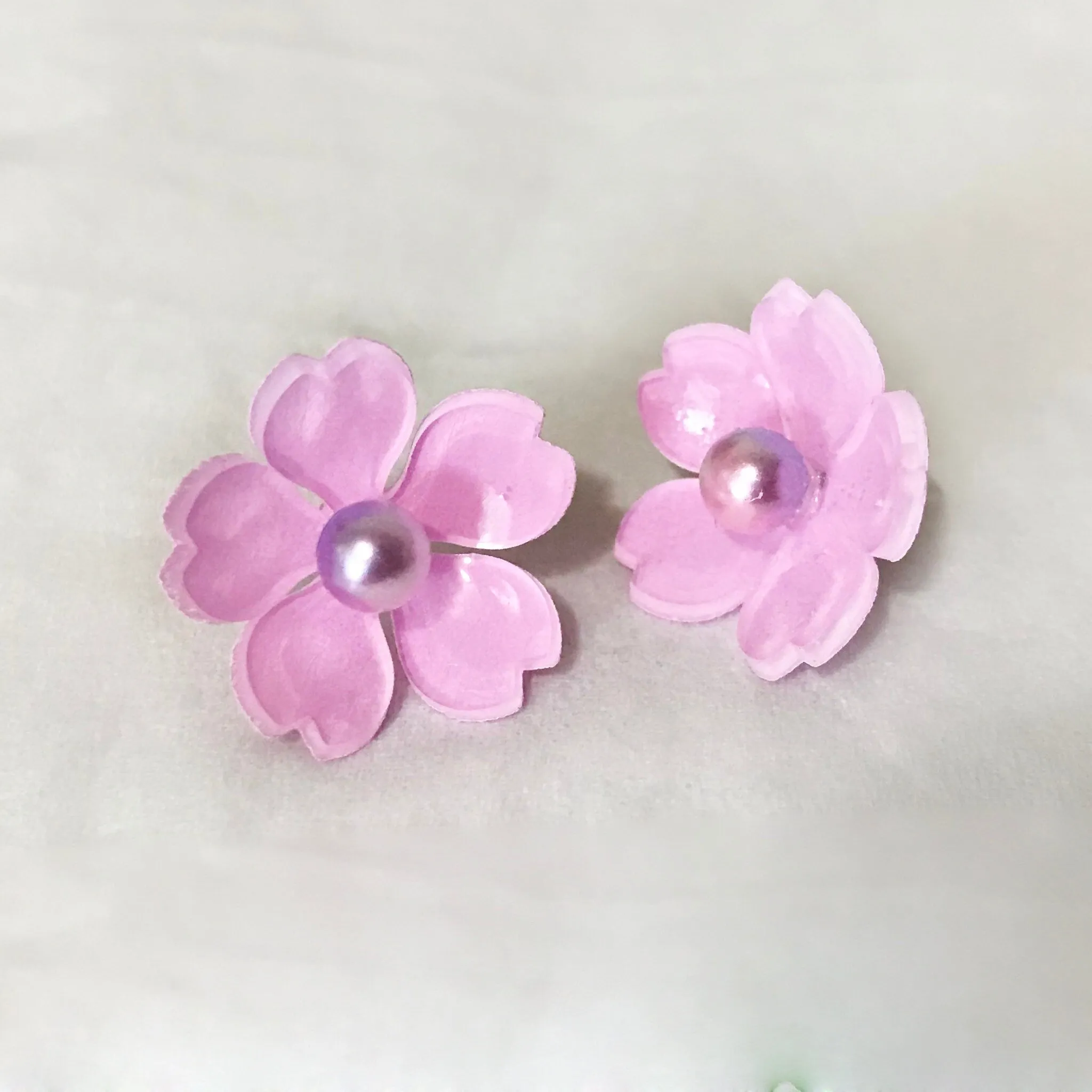 On Sale! Magik "Sakura Cherry Blossom" 3D Shrinky Dinks with Mermaid Bead Stud Earring