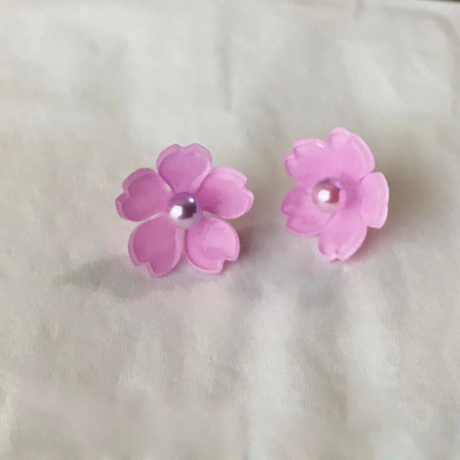 On Sale! Magik "Sakura Cherry Blossom" 3D Shrinky Dinks with Mermaid Bead Stud Earring