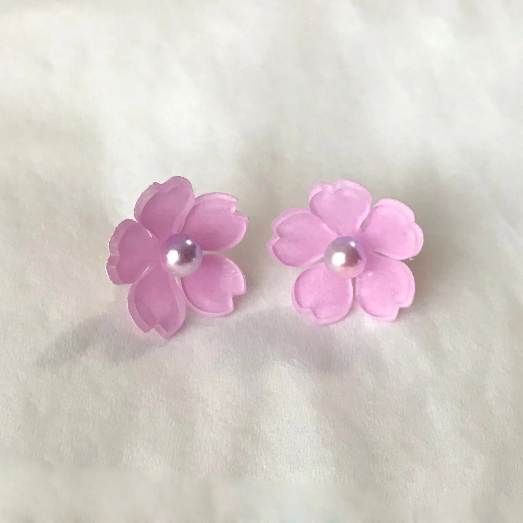 On Sale! Magik "Sakura Cherry Blossom" 3D Shrinky Dinks with Mermaid Bead Stud Earring