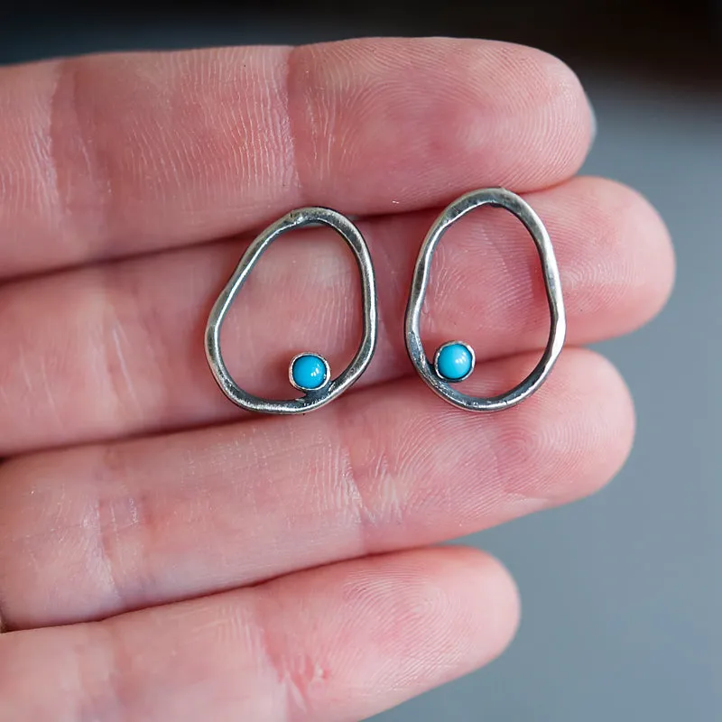 Organic Oval Turquoise Post Earrings