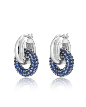 Pave Interlock Hoops- Blue Sapphire- Silver