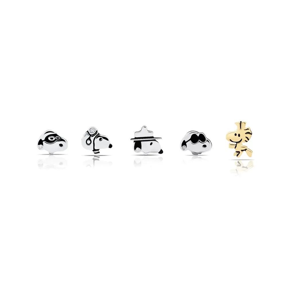 Peanuts Snoopy & Woodstock Sterling Silver Stud Earrings Finished in Pure Platinum