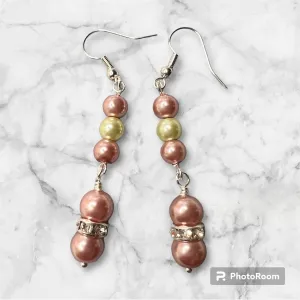 Pink and Green Pearl with bling Earrings - pairs with SBDT1253