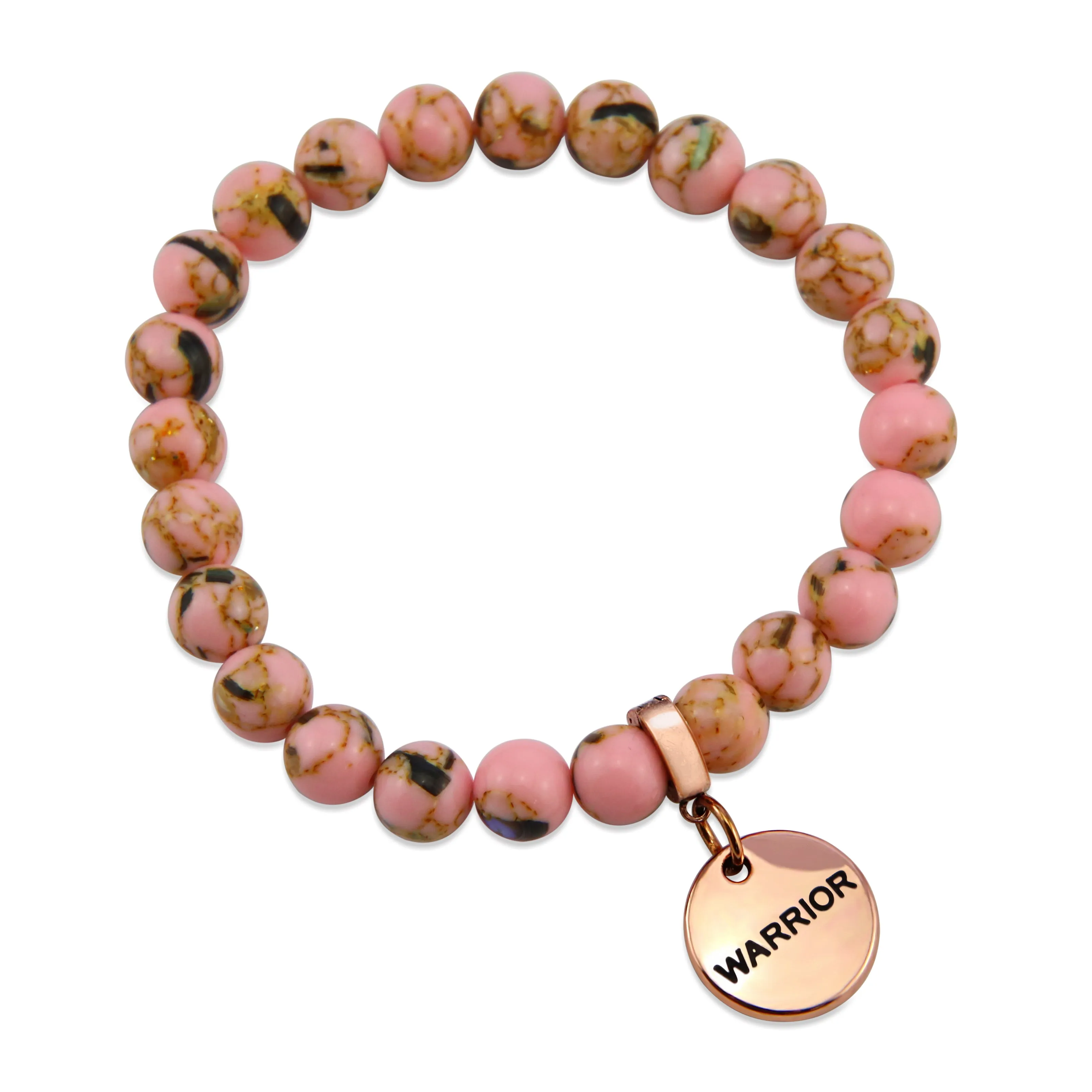 PINK COLLECTION - Soft Pink Synthesis 8mm Bead Bracelet  -  Rose Gold Word Charms