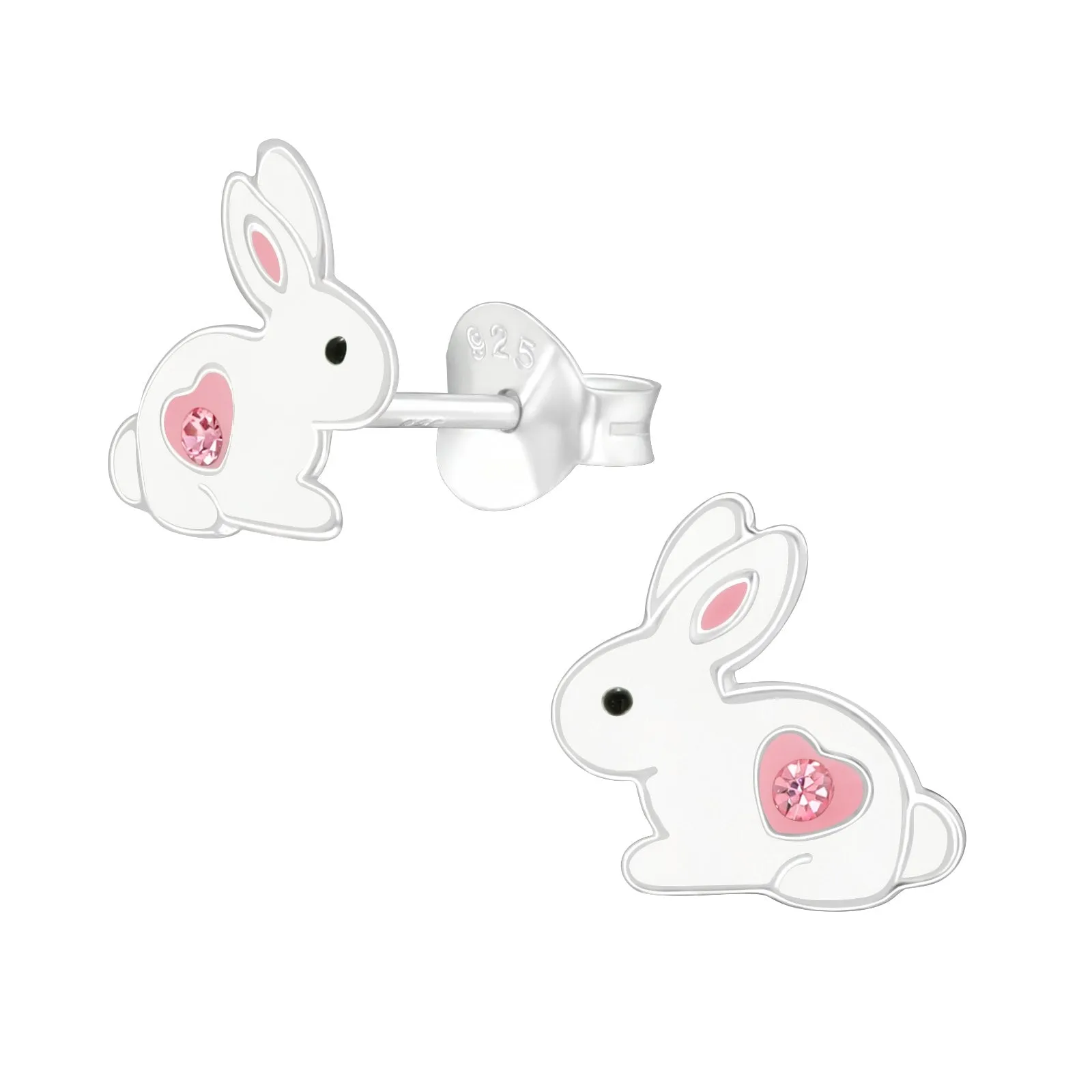 Pink Crystal Bunny Stud Earrings in Sterling Silver