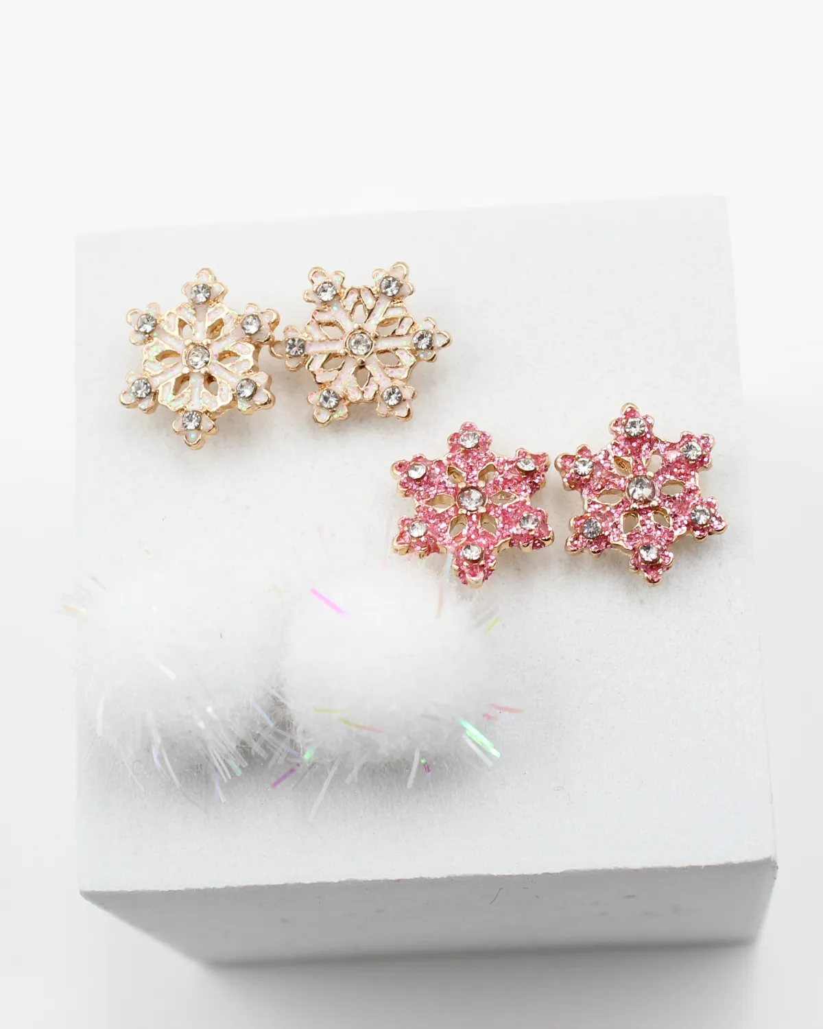 Pink Snowflake Set of Earrings