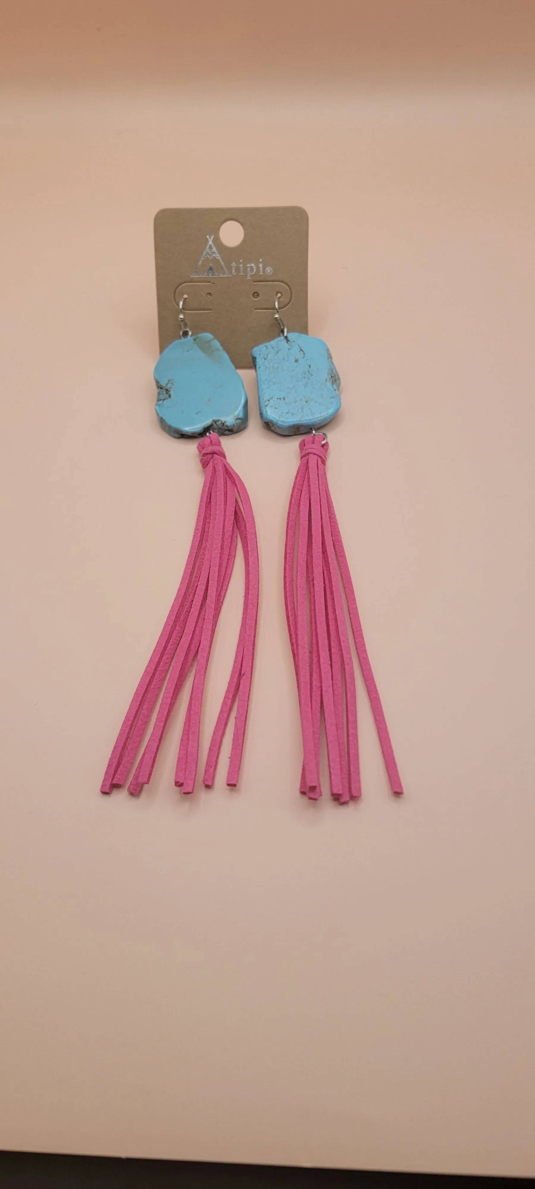 Pink Tassle Turquoise Earrings