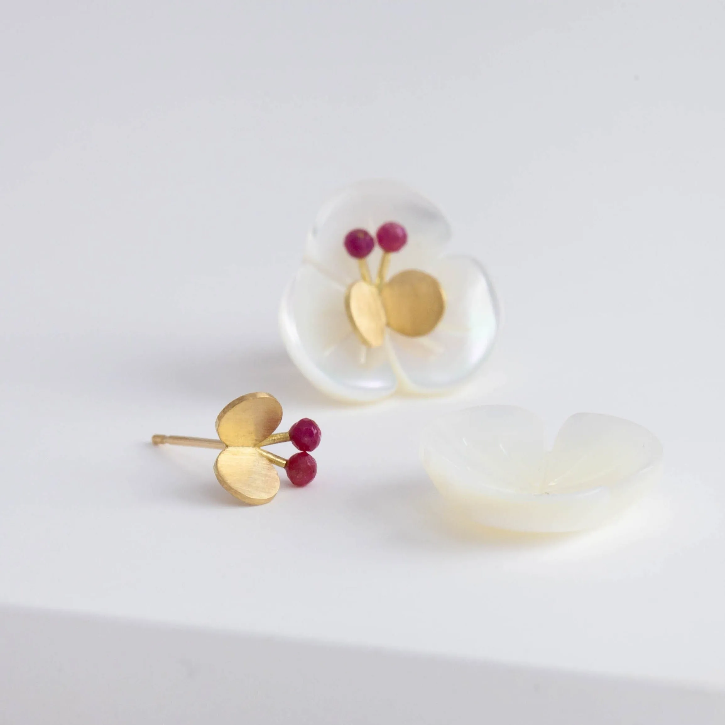 Plum flower ruby butterfly earrings