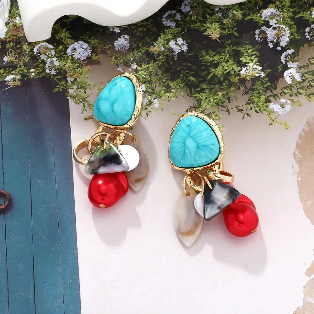 Pre Order:  Retro Turquoise Shell Tassel Earrings