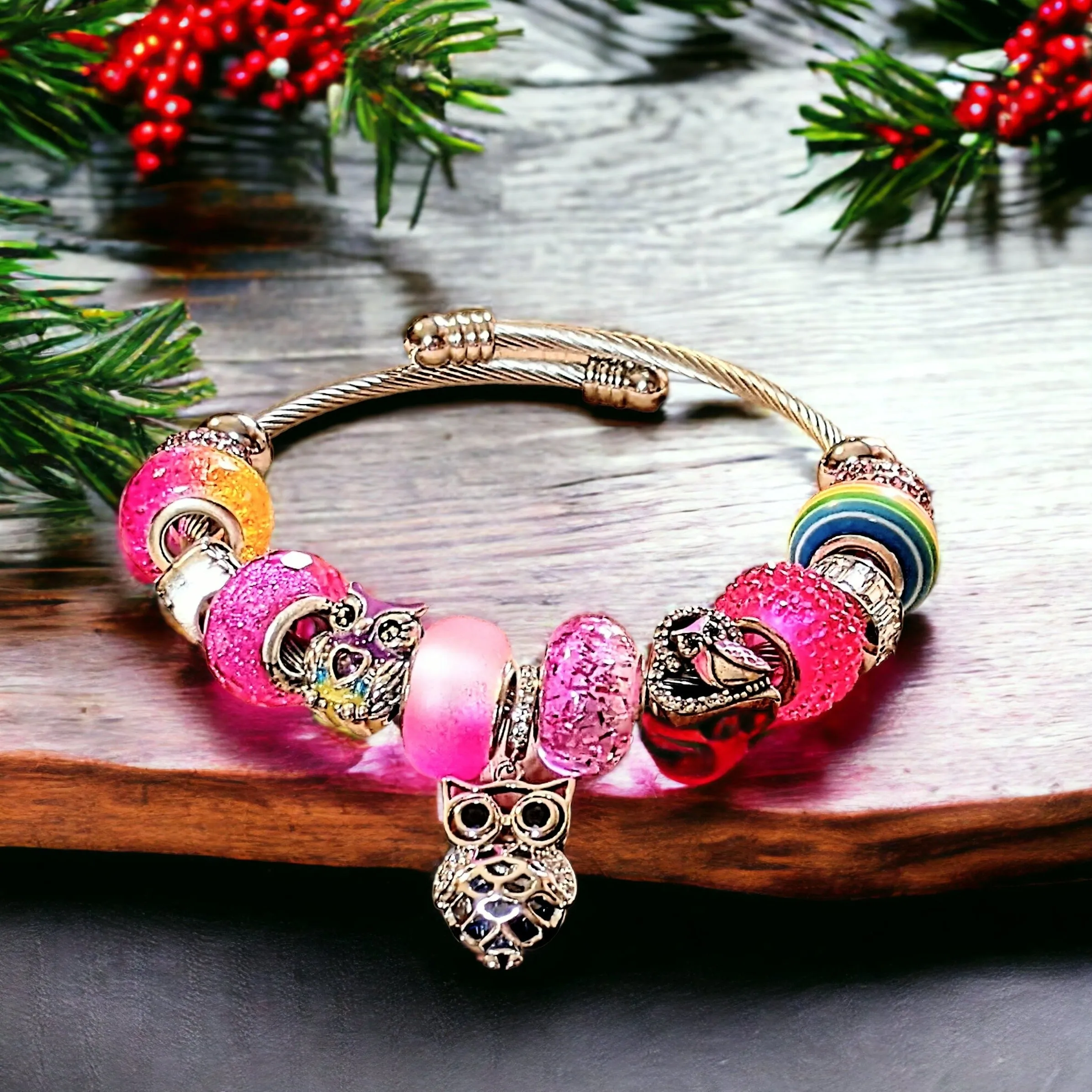 Pretty Owl Euro Cuff Wrap Bracelet