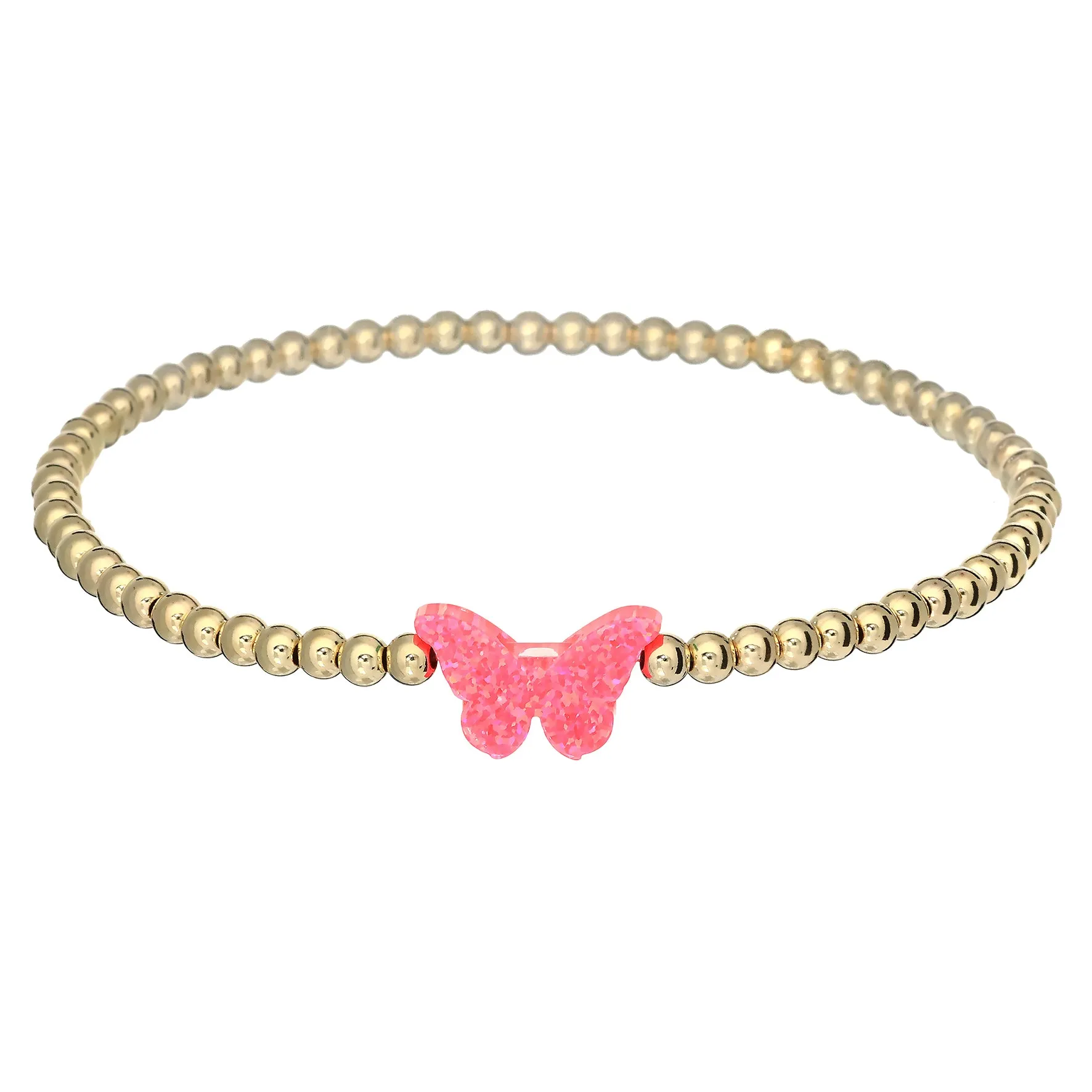 "CLASSIC OPAL BUTTERFLY" Charm and Gold Filled Ball Beaded Bracelet