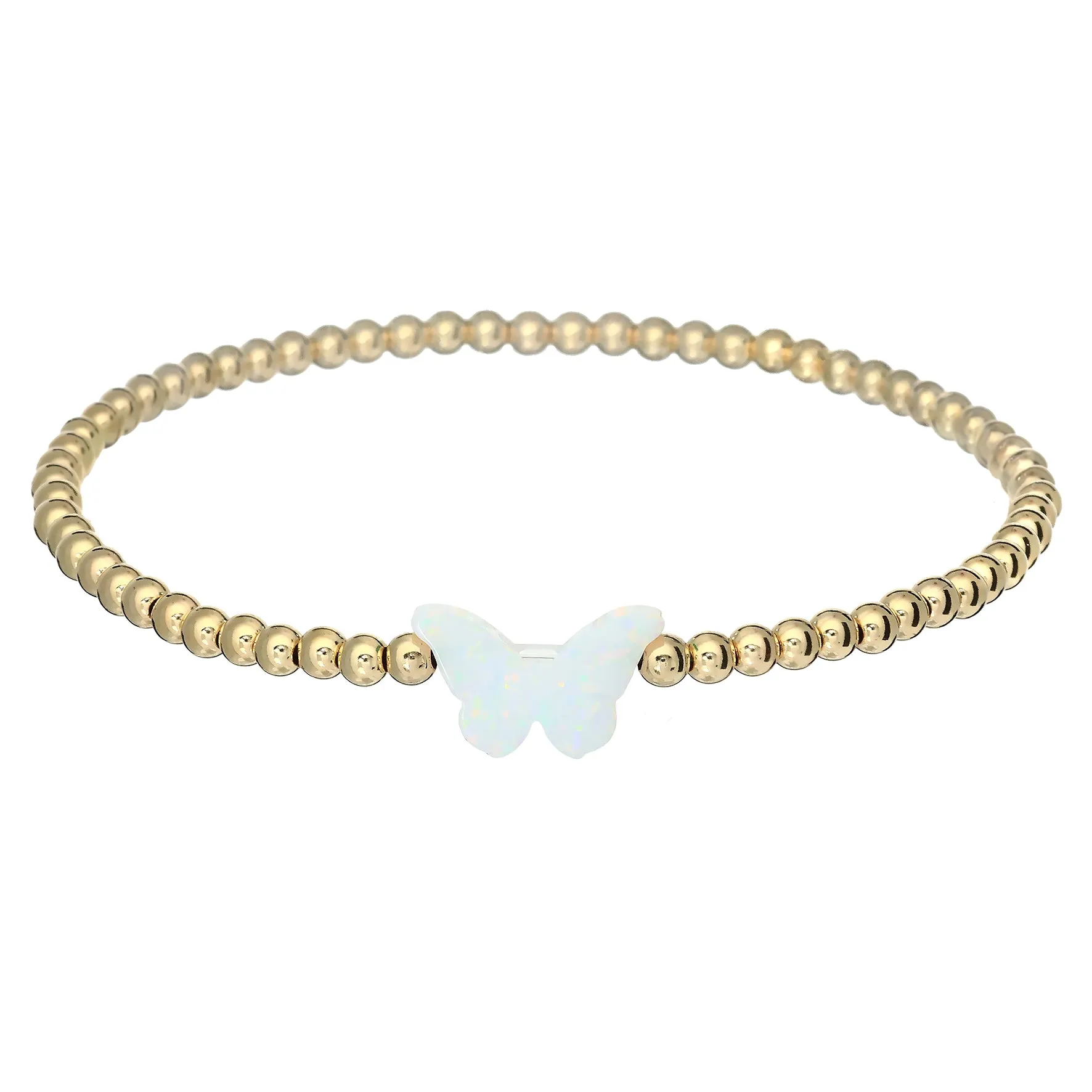 "CLASSIC OPAL BUTTERFLY" Charm and Gold Filled Ball Beaded Bracelet