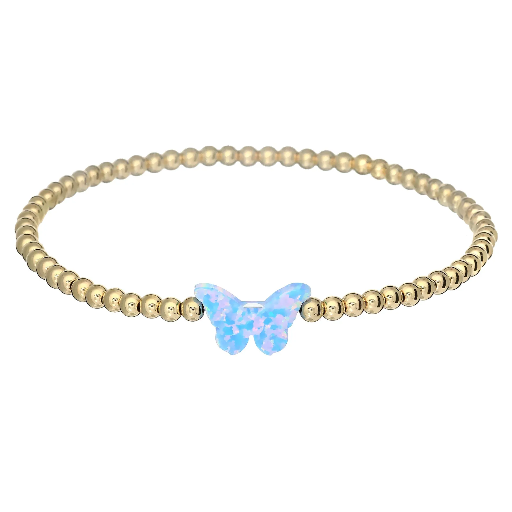 "CLASSIC OPAL BUTTERFLY" Charm and Gold Filled Ball Beaded Bracelet