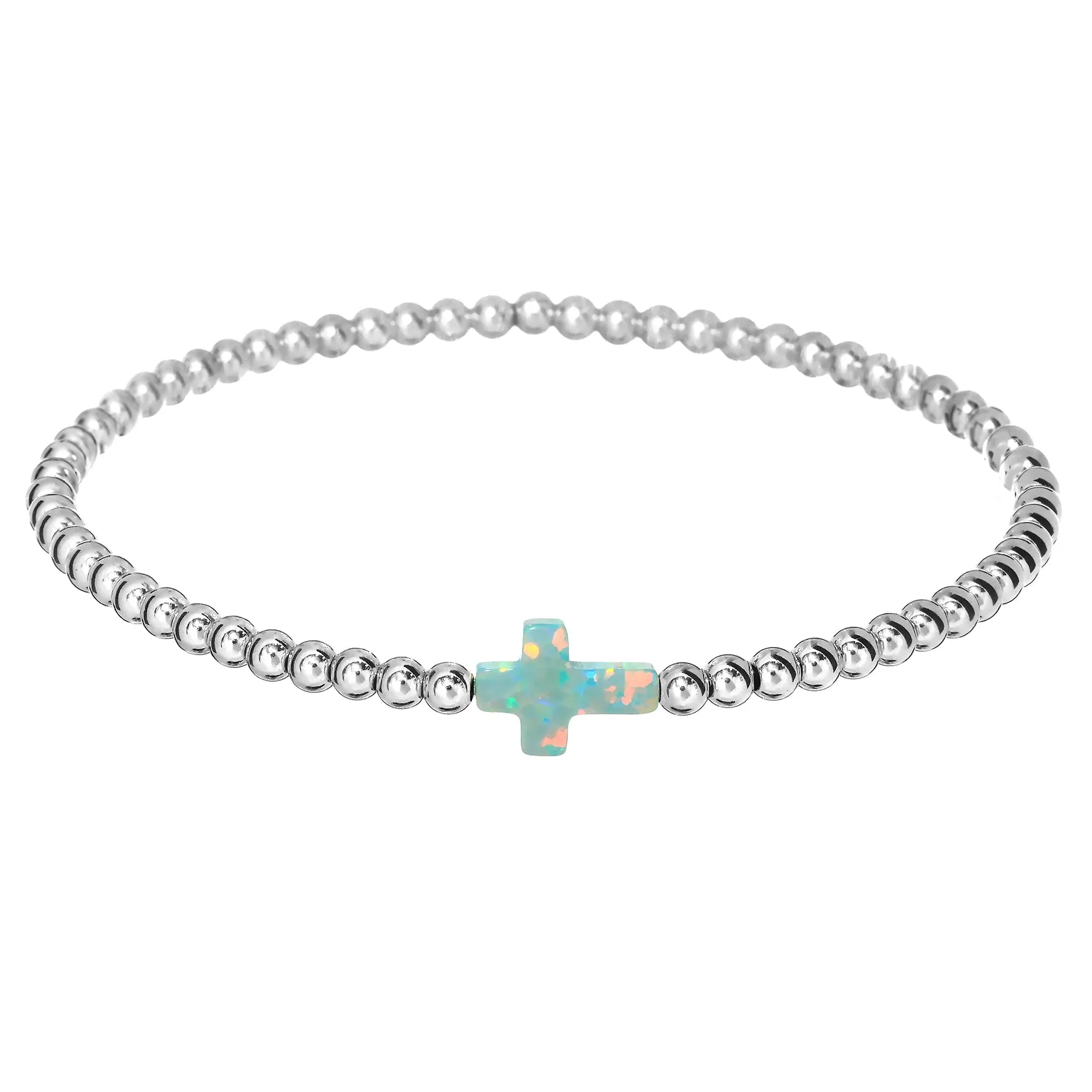 "CROSS" Opal Charm and Gold Filled Ball Beaded Bracelet