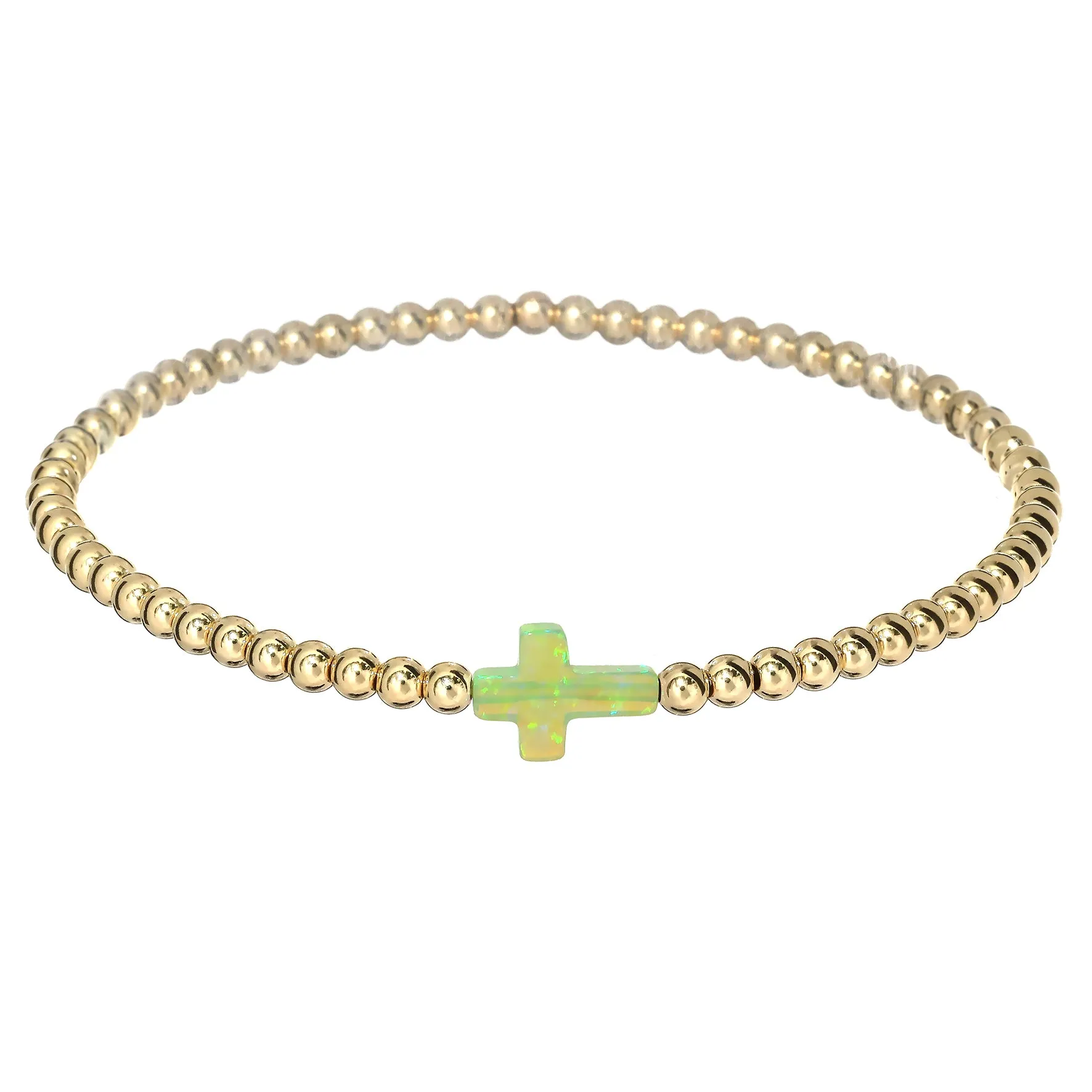 "CROSS" Opal Charm and Gold Filled Ball Beaded Bracelet