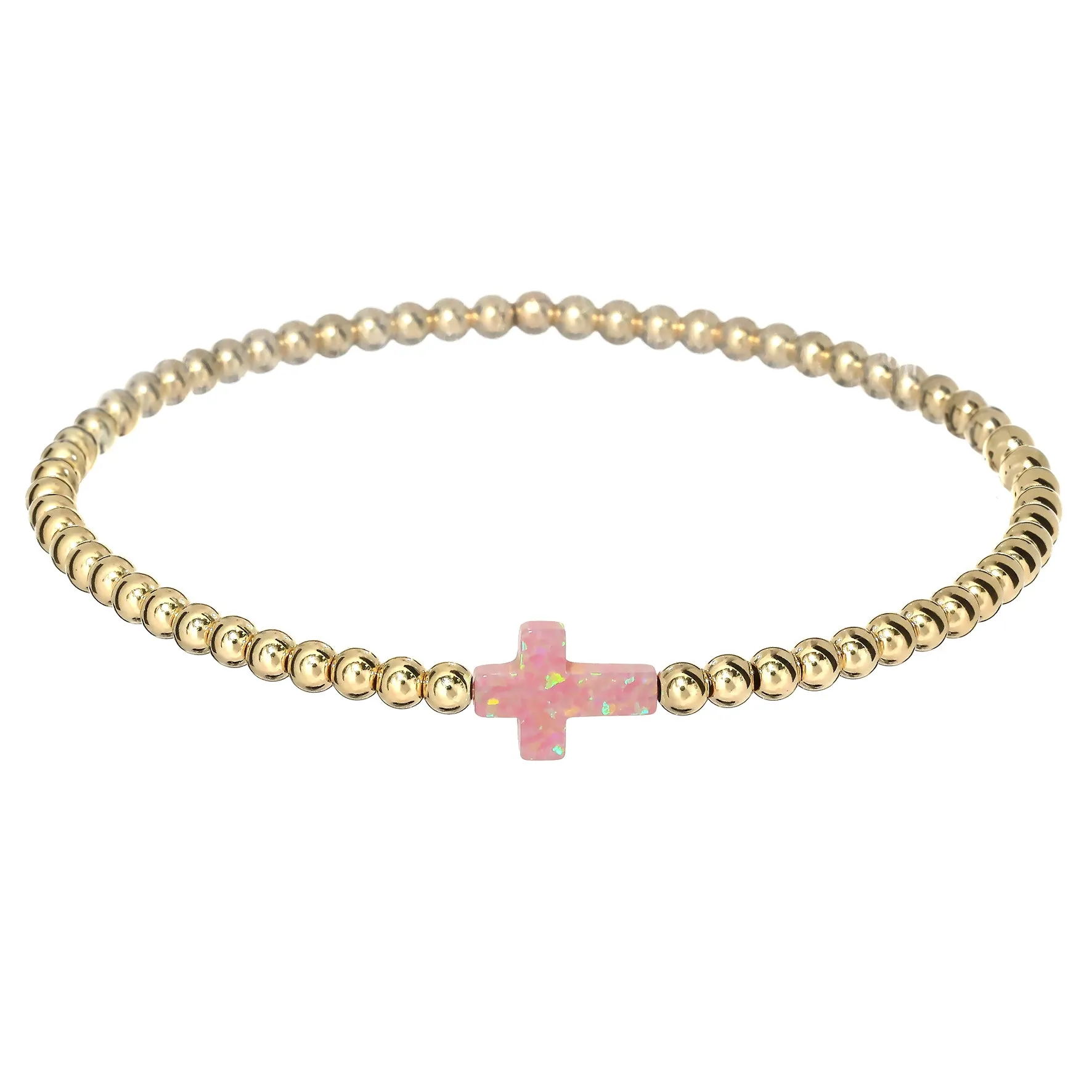 "CROSS" Opal Charm and Gold Filled Ball Beaded Bracelet