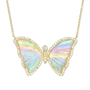 Rainbow Diamond Butterfly Necklace with White Topaz and Pearl