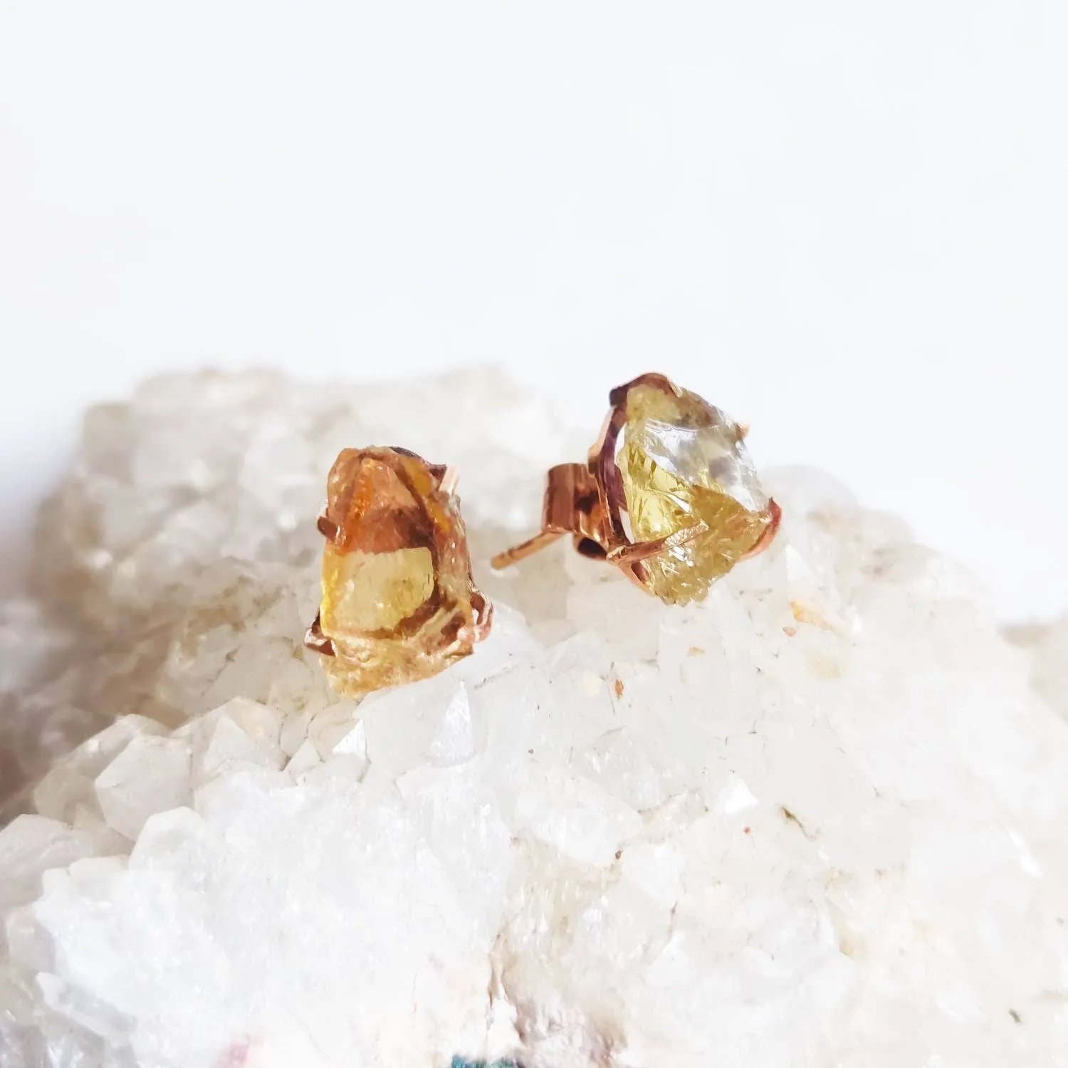 Raw Citrine Stud Earrings