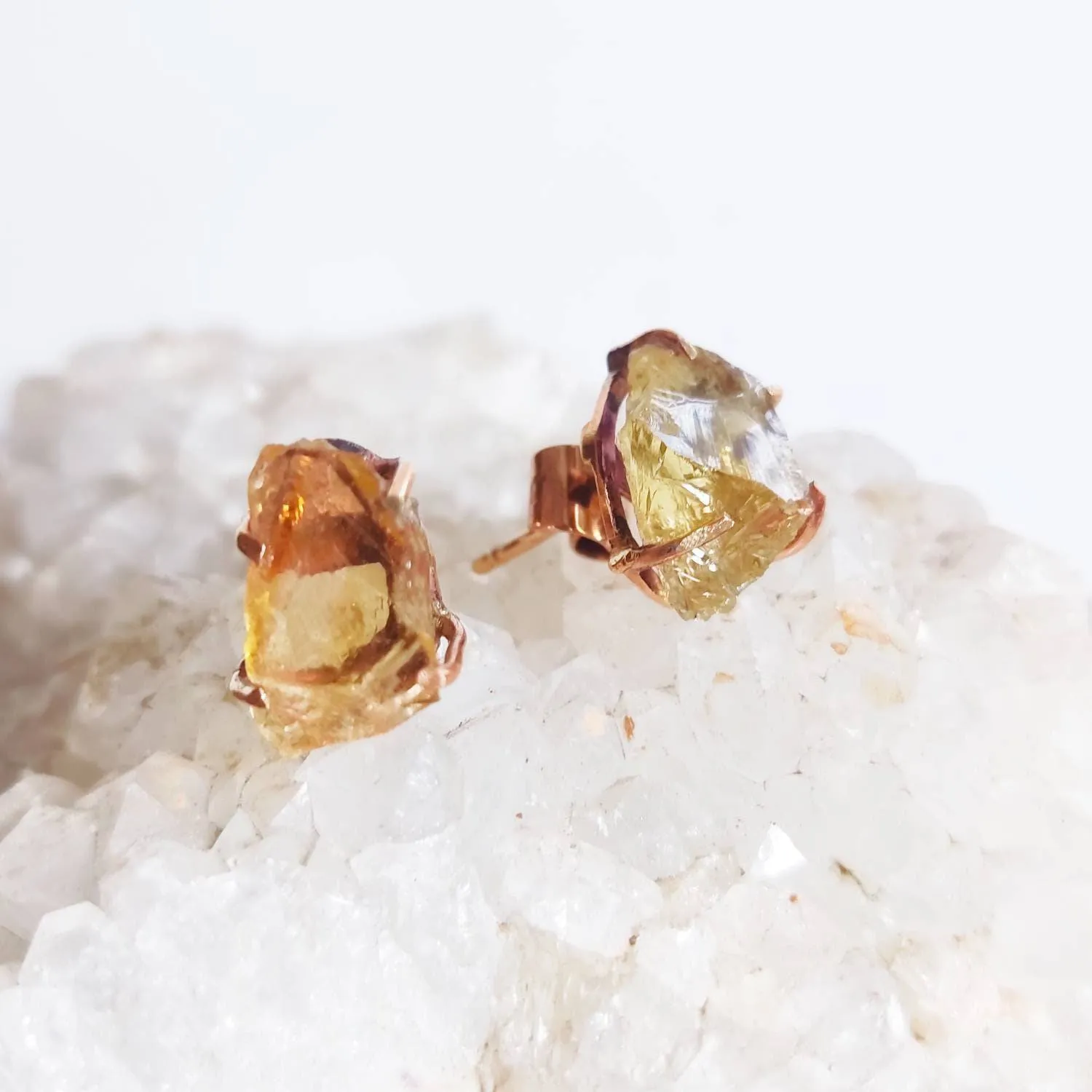 Raw Citrine Stud Earrings