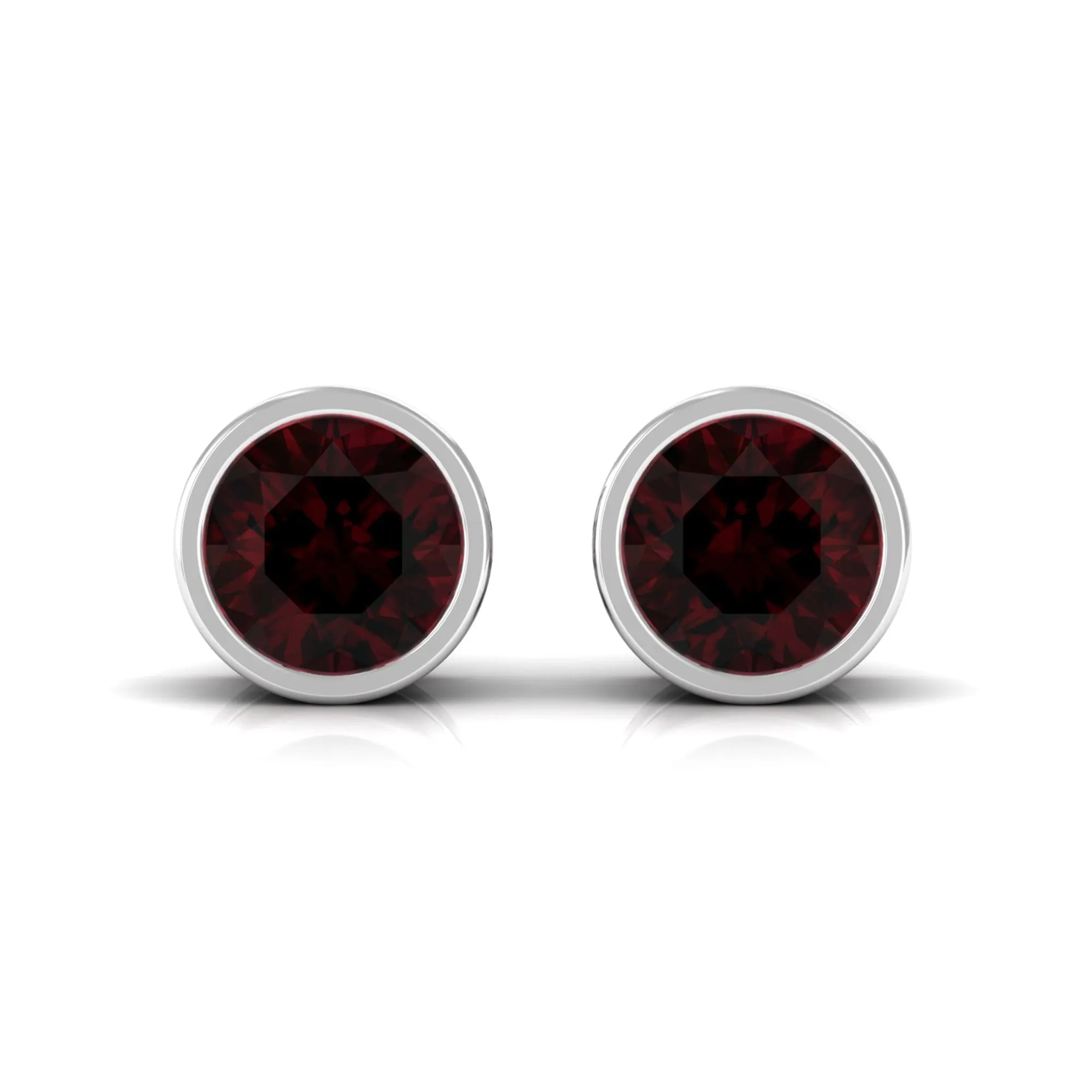 Red Garnet Solitaire Stud Earrings in Bezel Setting