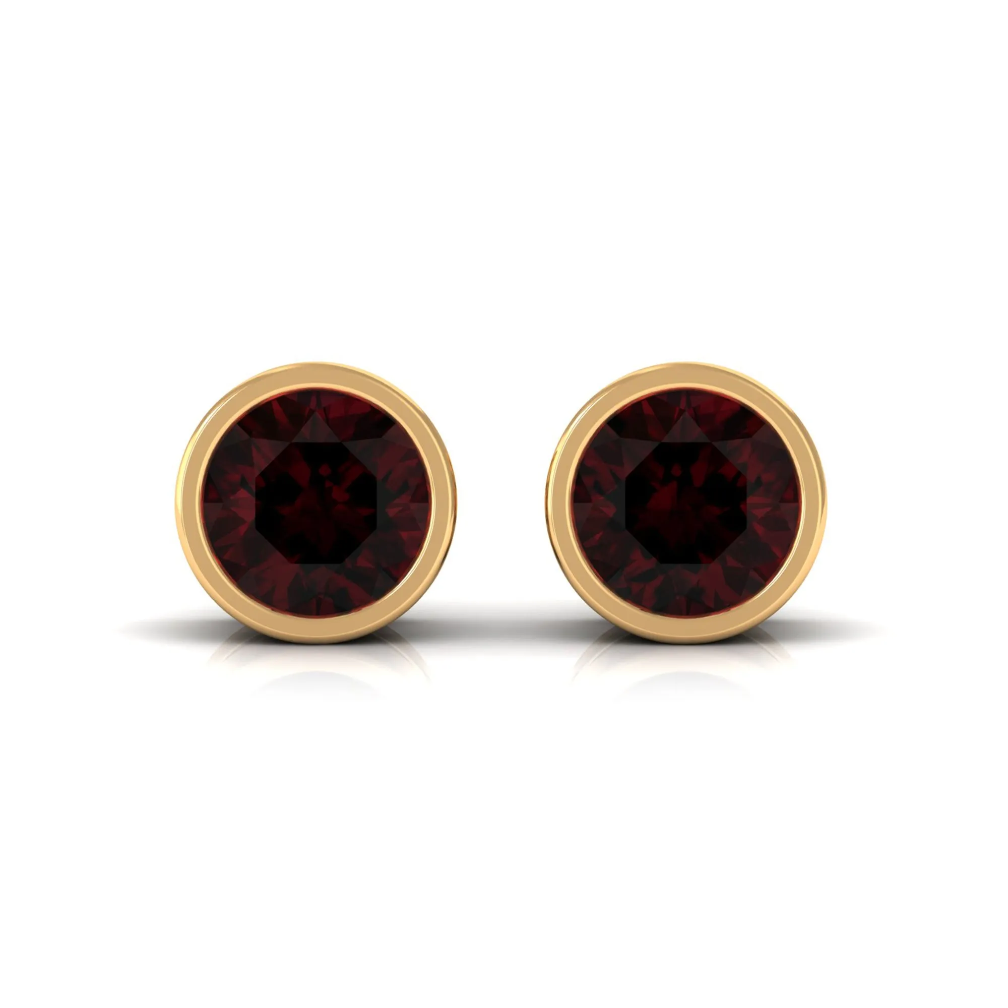 Red Garnet Solitaire Stud Earrings in Bezel Setting