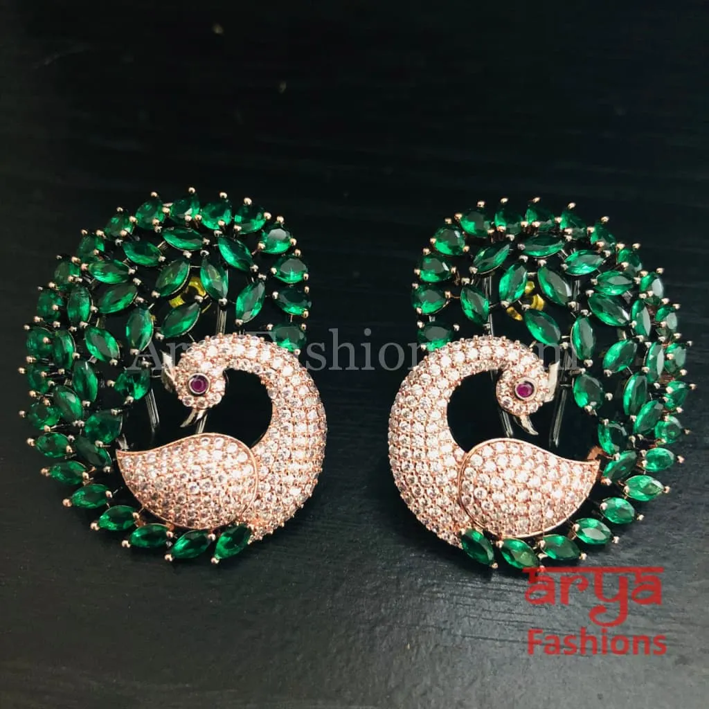 Rose Gold CZ Peacock Studs with Kemp Stones