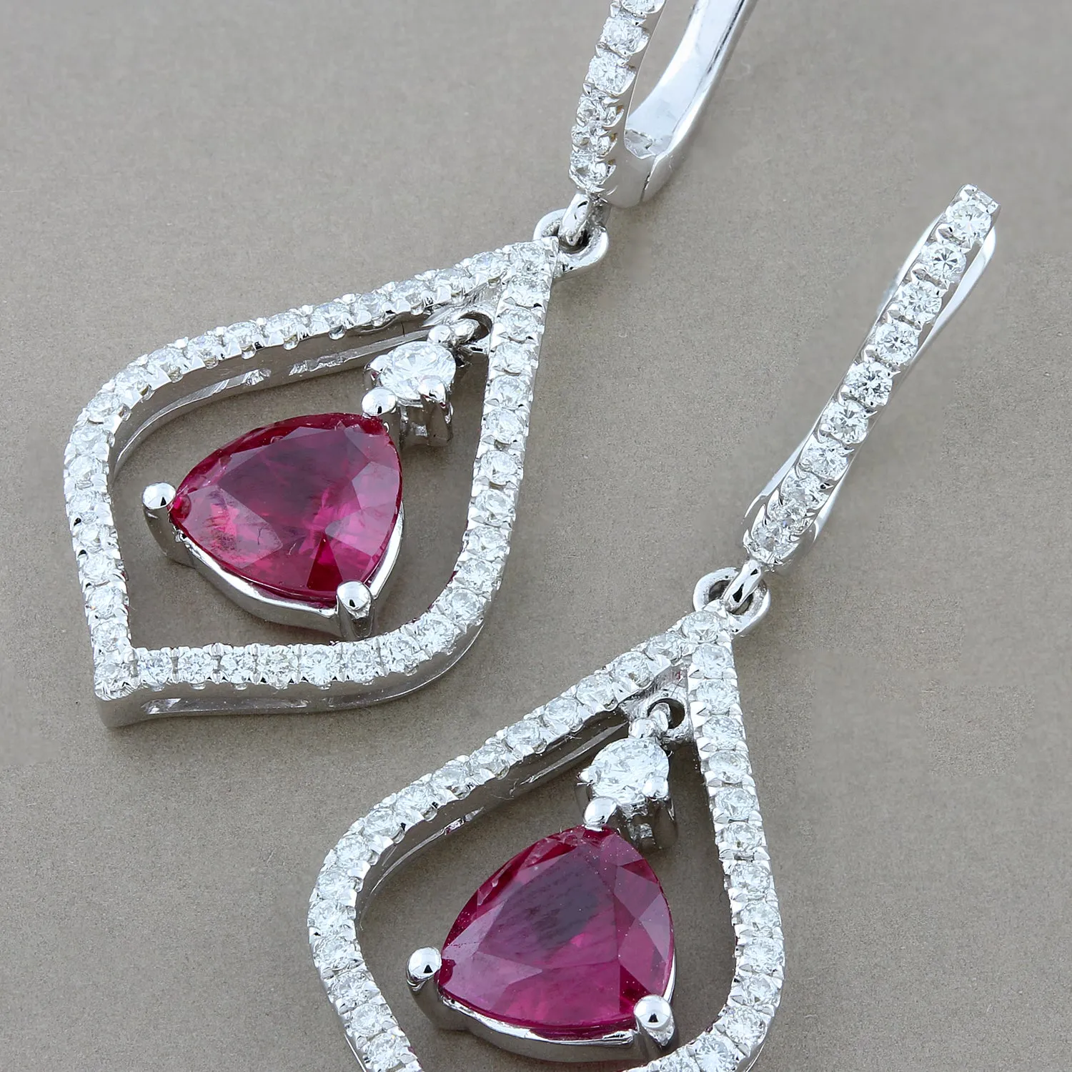 Ruby Diamond Gold Silhouette Drop Earrings