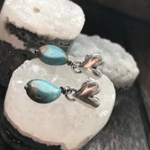 Sculpted Heart Turquoise Drop Earrings