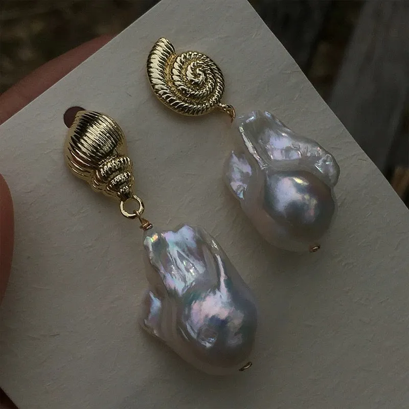 Shell Conch Baroque Pearl Earrings