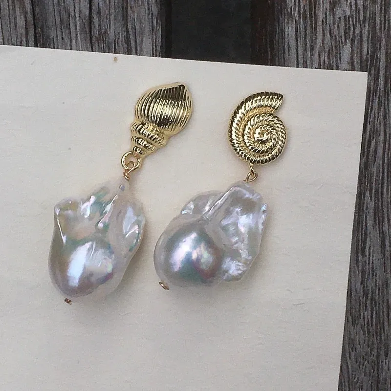 Shell Conch Baroque Pearl Earrings