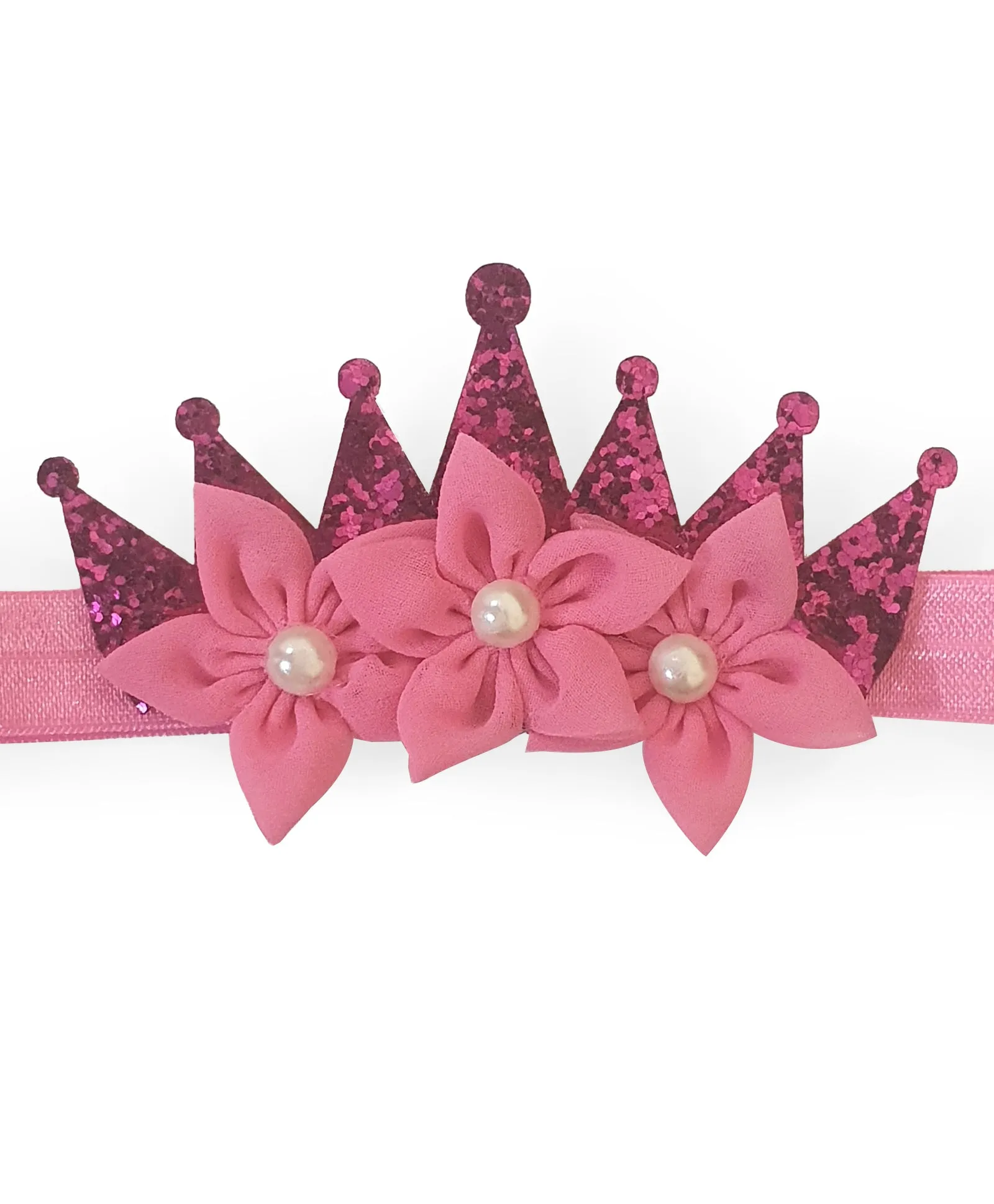 Shimmery Crown & Flower Headband - Light Pink