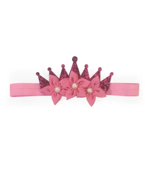 Shimmery Crown & Flower Headband - Light Pink