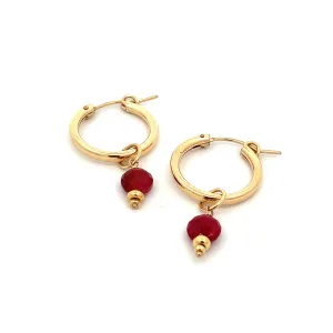 silk road - ruby faceted coin drop hoop earrings