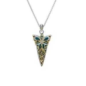 Silver and 10k Gold Reversible Butterfly Enamel Pendant - Topaz and Cubic Zirconia