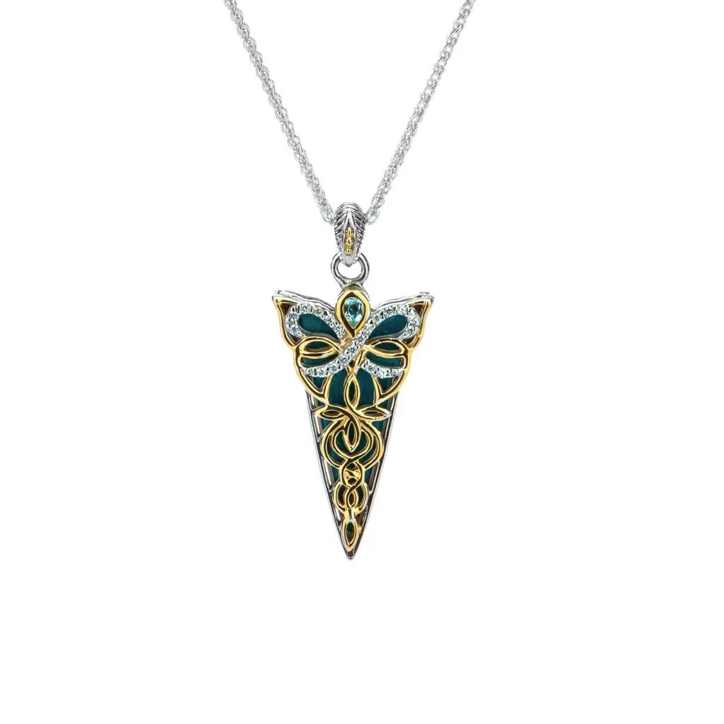 Silver and 10k Gold Reversible Butterfly Enamel Pendant - Topaz and Cubic Zirconia