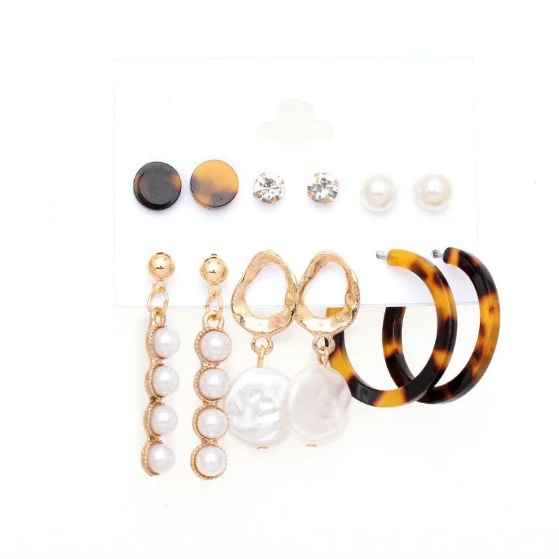 Simple 6 Pairs Of Earrings Fashion Circle Exaggerated Earrings Set