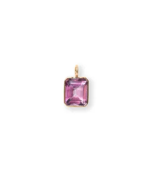 Singular Rectangle 14k Gold Necklace Charm in Pink Topaz